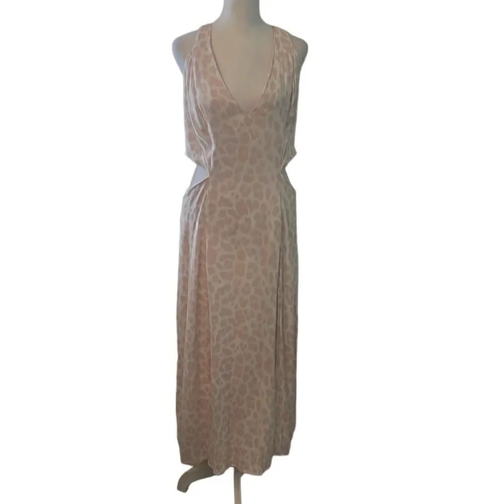 AFRM szXL pink & white leopard print maxi dress w/cutout side & lace up back GUC